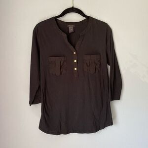 Ann Taylor women’s black 3/4 sleeve button front to pocket top